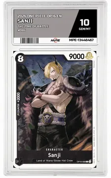 2026 ONE PIECE OP16 EN The Time of Battle #086 SANJI MPE 10 GEM/MT — graded card up for auction