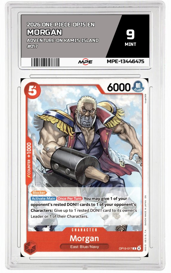 2026 ONE PIECE OP15 EN Adventure on Kami's Island #017 MORGAN MPE 9 MINT — graded card auctioned from the MPE vault
