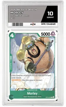 2026 ONE PIECE OP16 EN The Time of Battle #033 MORLEY MPE 10 GEM/MT — graded card up for auction
