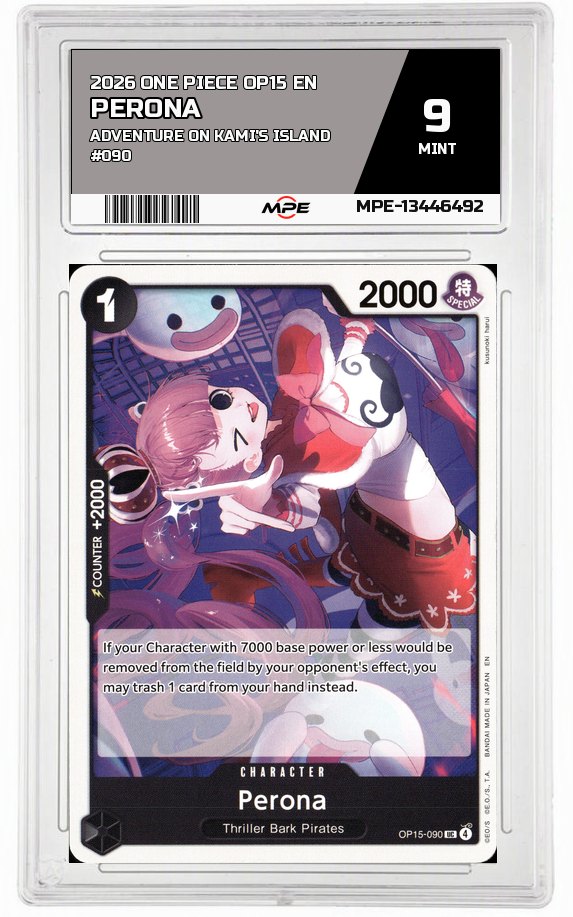 2026 ONE PIECE OP15 EN Adventure on Kami's Island #090 PERONA MPE 9 MINT — graded card auctioned from the MPE vault