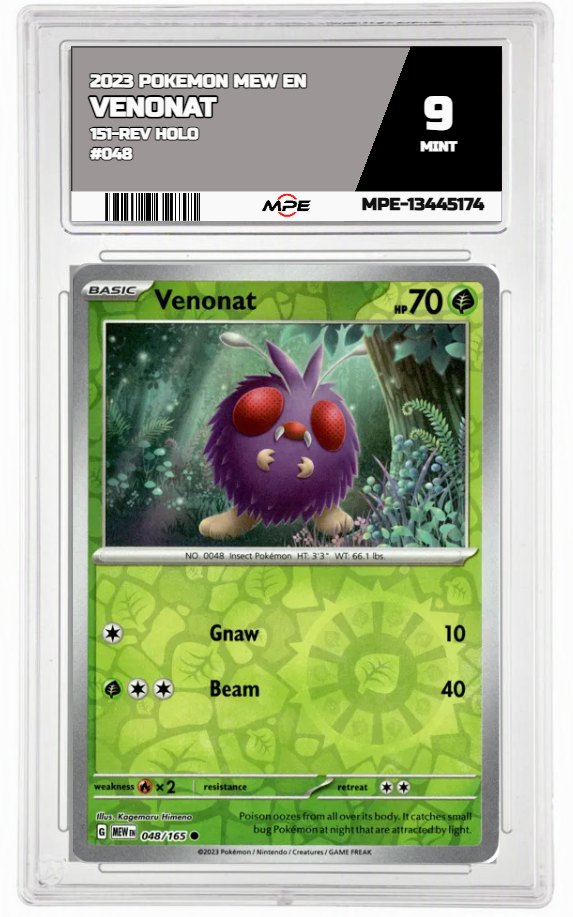 2023 POKEMON MEW EN 151-REV HOLO #048 Venonat MPE 9 MINT — graded card auctioned from the MPE vault