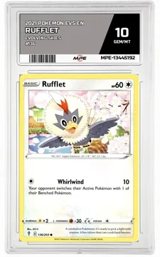 2021 POKEMON EVS EN Evolving Skies #136 RUFFLET MPE 10 GEM/MT — graded card up for auction
