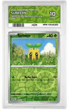 2024 POKEMON TWM EN Twilight Masquerade-REV HOLO #006 SUNKERN MPE 10 GEM/MT — graded card up for auction