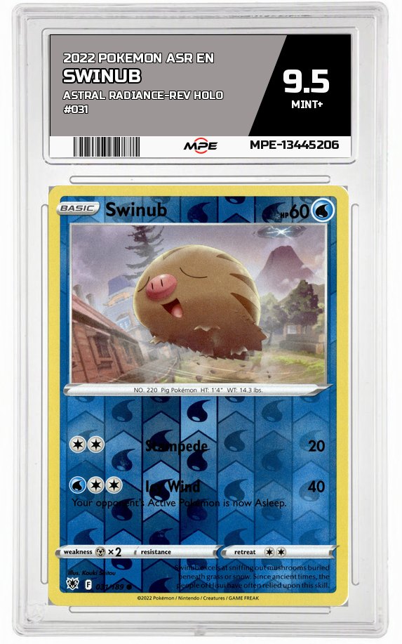 2022 POKEMON ASR EN Astral Radiance-REV HOLO #031 Swinub MPE 9.5 MINT+ — graded card auctioned from the MPE vault