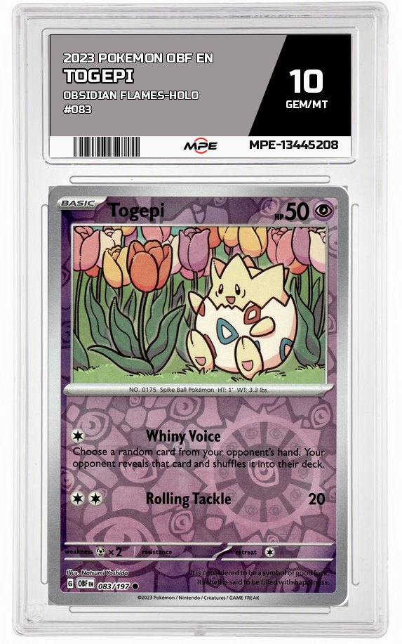 2023 POKEMON OBF EN Obsidian Flames-HOLO #083 Togepi MPE 10 GEM/MT — graded card auctioned from the MPE vault