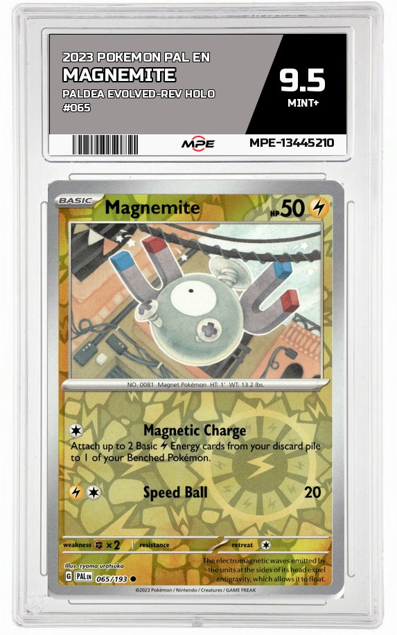 2023 POKEMON PAL EN Paldea Evolved-REV HOLO #065 MAGNEMITE MPE 9.5 MINT+ — graded card auctioned from the MPE vault