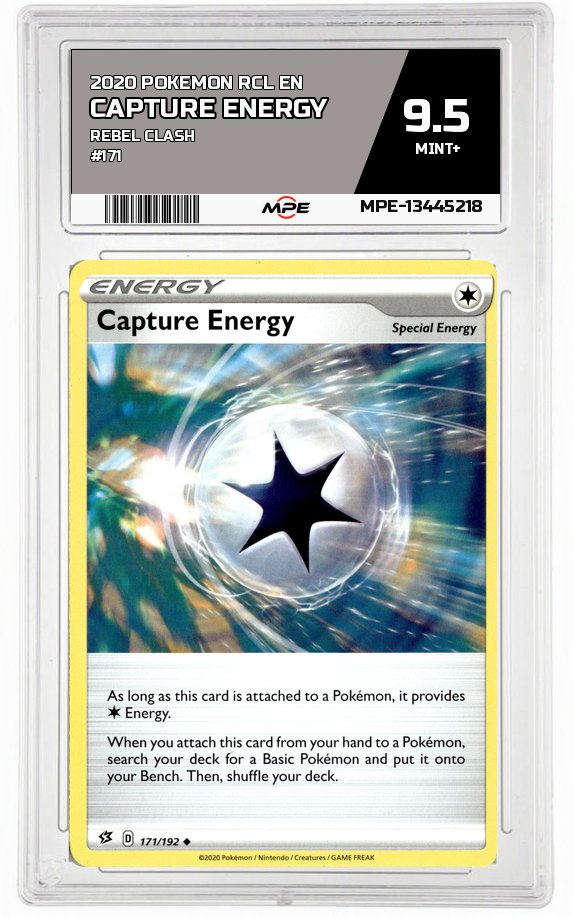 2020 POKEMON RCL EN Rebel Clash #171 Capture Energy MPE 9.5 MINT+ — graded card auctioned from the MPE vault