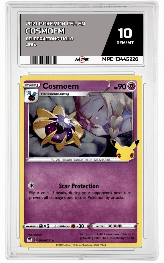 2021 POKEMON CEL EN Celebrations-HOLO #014 Cosmoem MPE 10 GEM/MT — graded card auctioned from the MPE vault