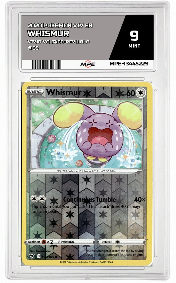2020 POKEMON VIV EN Vivid Voltage-REV HOLO #135 Whismur MPE 9 MINT — graded card auctioned from the MPE vault