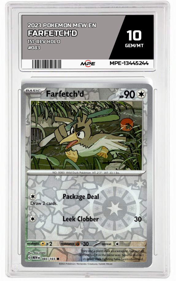 2023 POKEMON MEW EN 151-REV HOLO #083 Farfetch'd MPE 10 GEM/MT — graded card auctioned from the MPE vault