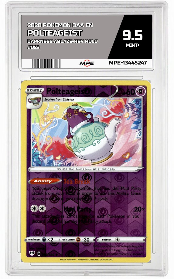 2020 POKEMON DAA EN Darkness Ablaze-REV HOLO #083 Polteageist MPE 9.5 MINT+ — graded card auctioned from the MPE vault