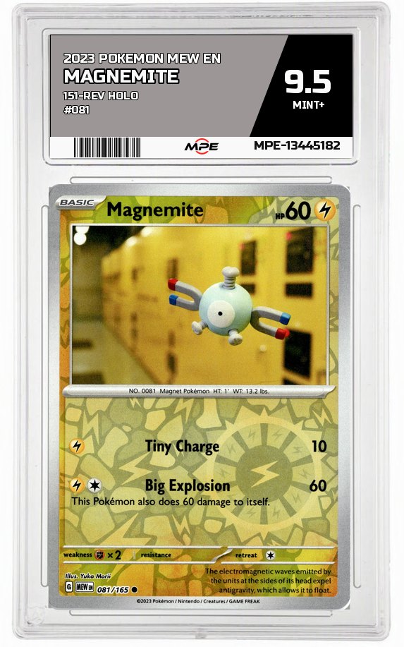 2023 POKEMON MEW EN 151-REV HOLO #081 Magnemite MPE 9.5 MINT+ — graded card auctioned from the MPE vault