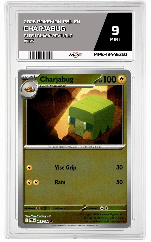 2026 POKEMON PBL EN Pitch Black-REV HOLO #025 CHARJABUG MPE 9 MINT — graded card auctioned from the MPE vault