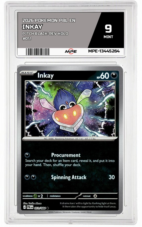 2026 POKEMON PBL EN Pitch Black-REV HOLO #051 Inkay MPE 9 MINT — graded card auctioned from the MPE vault