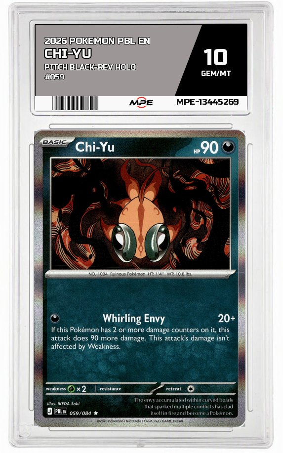 2026 POKEMON PBL EN Pitch Black-REV HOLO #059 Chi-Yu MPE 10 GEM/MT — graded card auctioned from the MPE vault