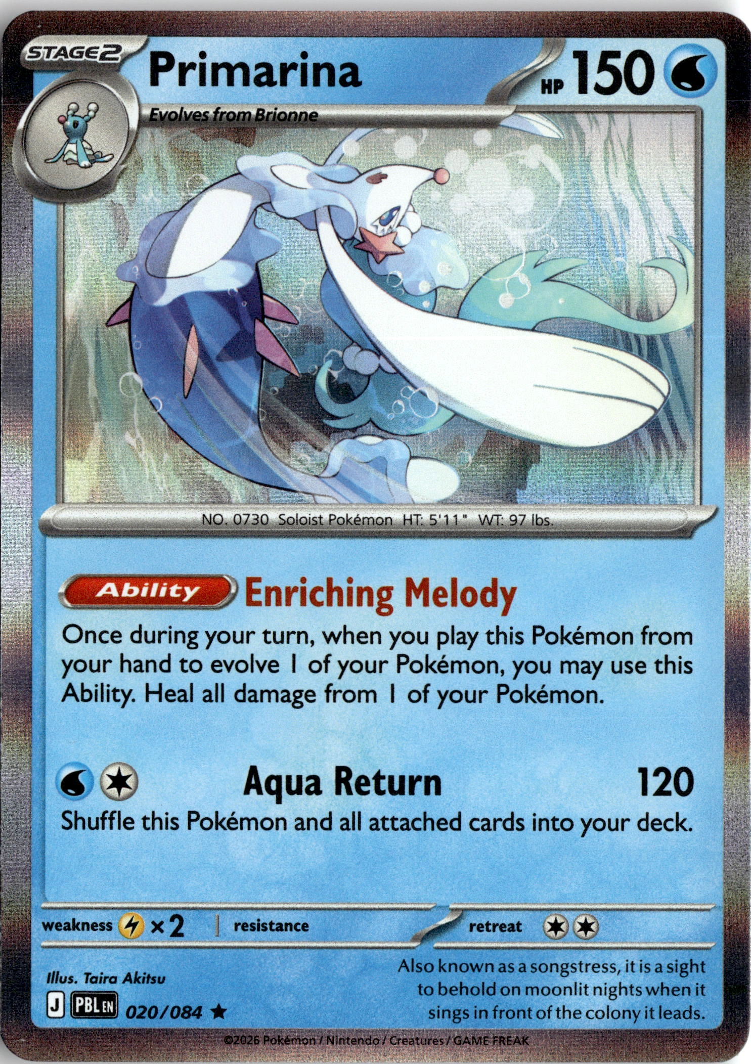 2026 Pokemon Pbl En Primarina graded slab