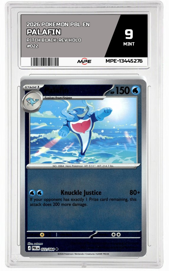 2026 POKEMON PBL EN Pitch Black-REV HOLO #022 PALAFIN MPE 9 MINT — graded card auctioned from the MPE vault