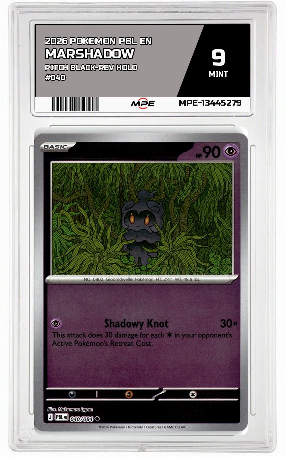 2026 POKEMON PBL EN Pitch Black-REV HOLO #040 MARSHADOW MPE 9 MINT — graded card auctioned from the MPE vault