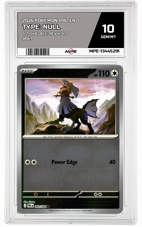2026 POKEMON PBL EN Pitch Black-REV HOLO #069 Type: Null MPE 10 GEM/MT — graded card auctioned from the MPE vault