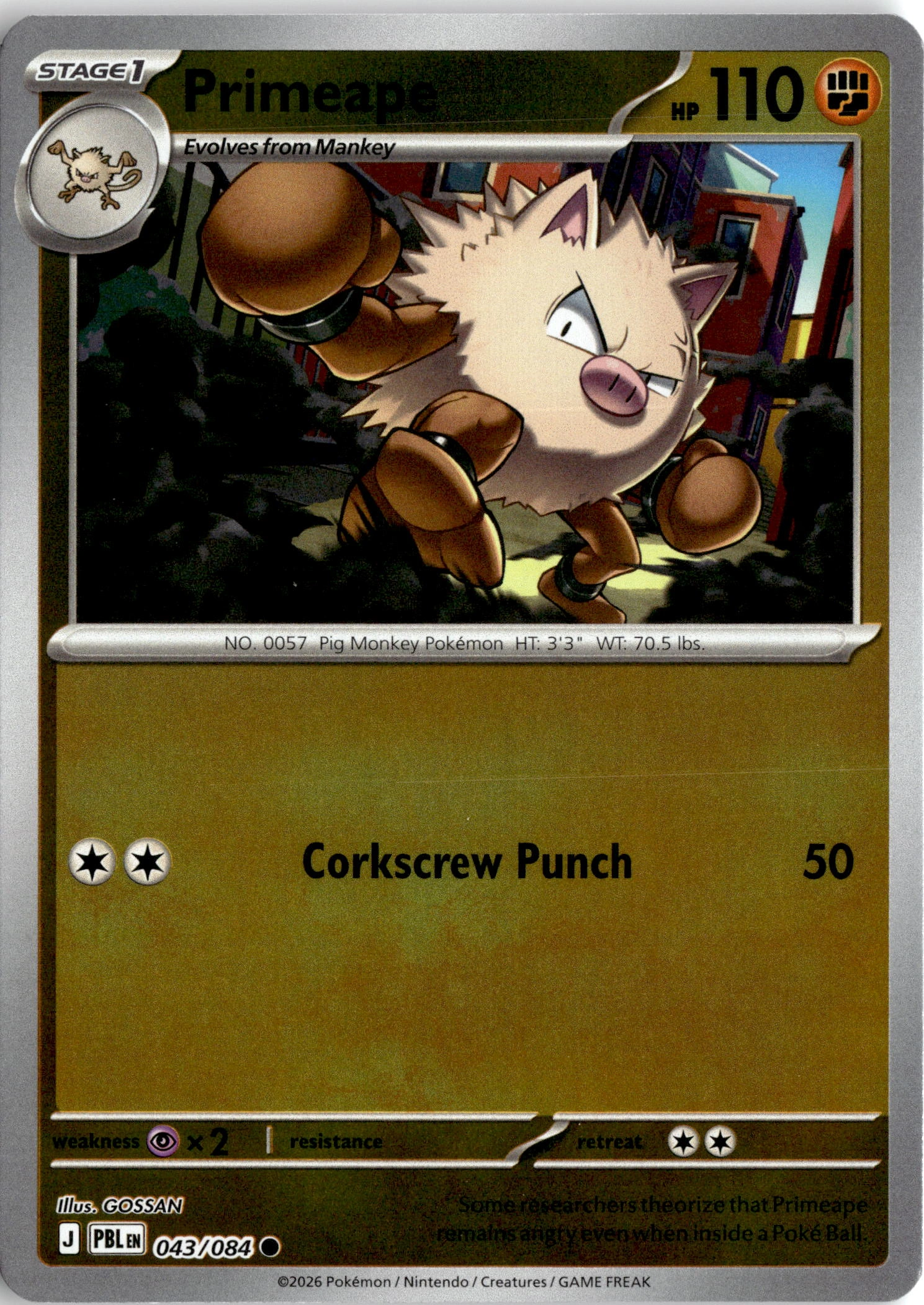 2026 Pokemon Pbl En Primeape graded slab