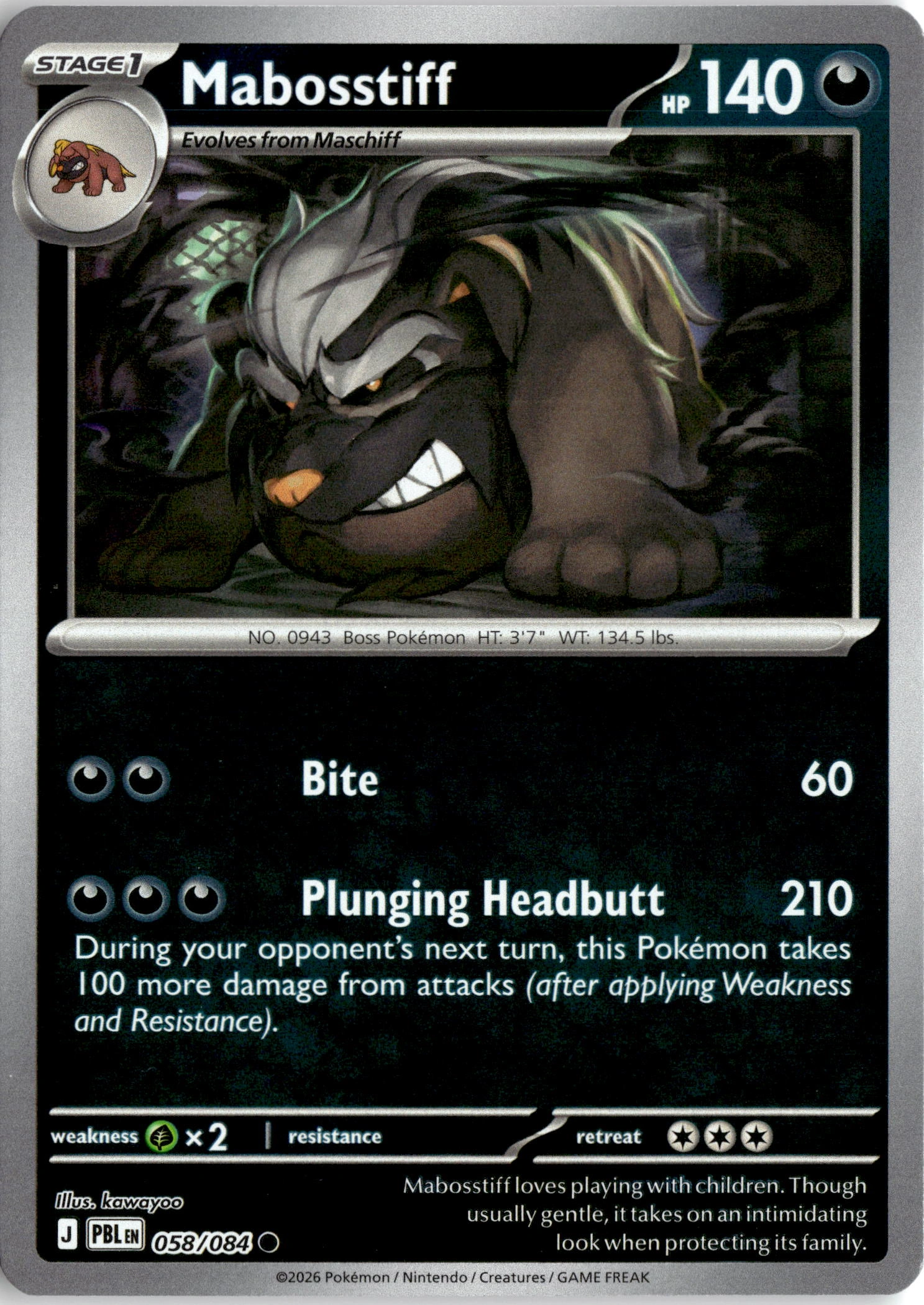 2026 Pokemon Pbl En Mabosstiff graded slab