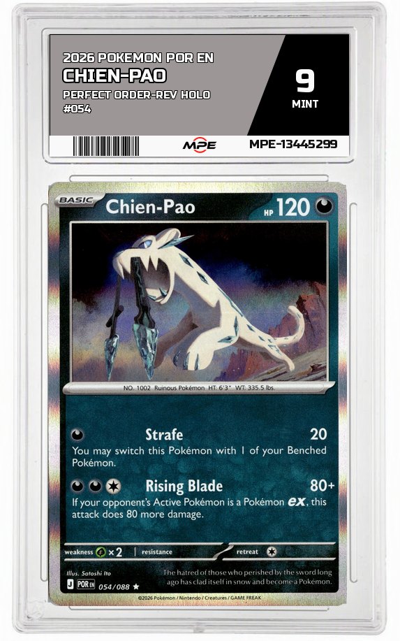 2026 POKEMON POR EN Perfect Order-REV HOLO #054 Chien-Pao MPE 9 MINT — graded card auctioned from the MPE vault