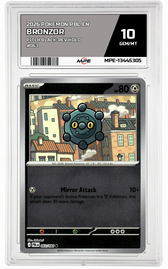 2026 POKEMON PBL EN Pitch Black-REV HOLO #063 BRONZOR MPE 10 GEM/MT — graded card auctioned from the MPE vault