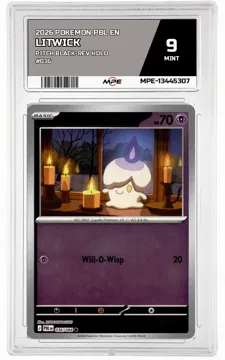 2026 POKEMON PBL EN Pitch Black-REV HOLO #036 Litwick MPE 9 MINT — graded card up for auction