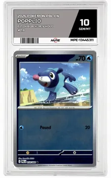 2026 POKEMON PBL EN Pitch Black-REV HOLO #018 Popplio MPE 10 GEM/MT — graded card up for auction