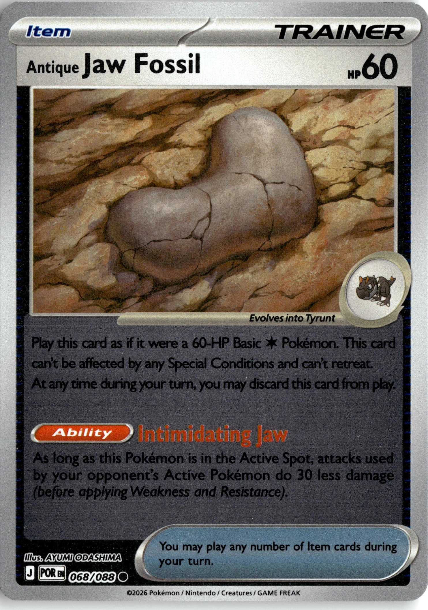 2026 Pokemon Por En Antique Jaw Fossil graded slab