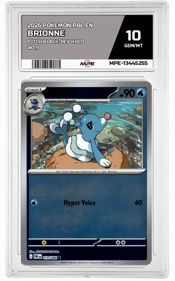 2026 POKEMON PBL EN Pitch Black-REV HOLO #019 BRIONNE MPE 10 GEM/MT — graded card auctioned from the MPE vault