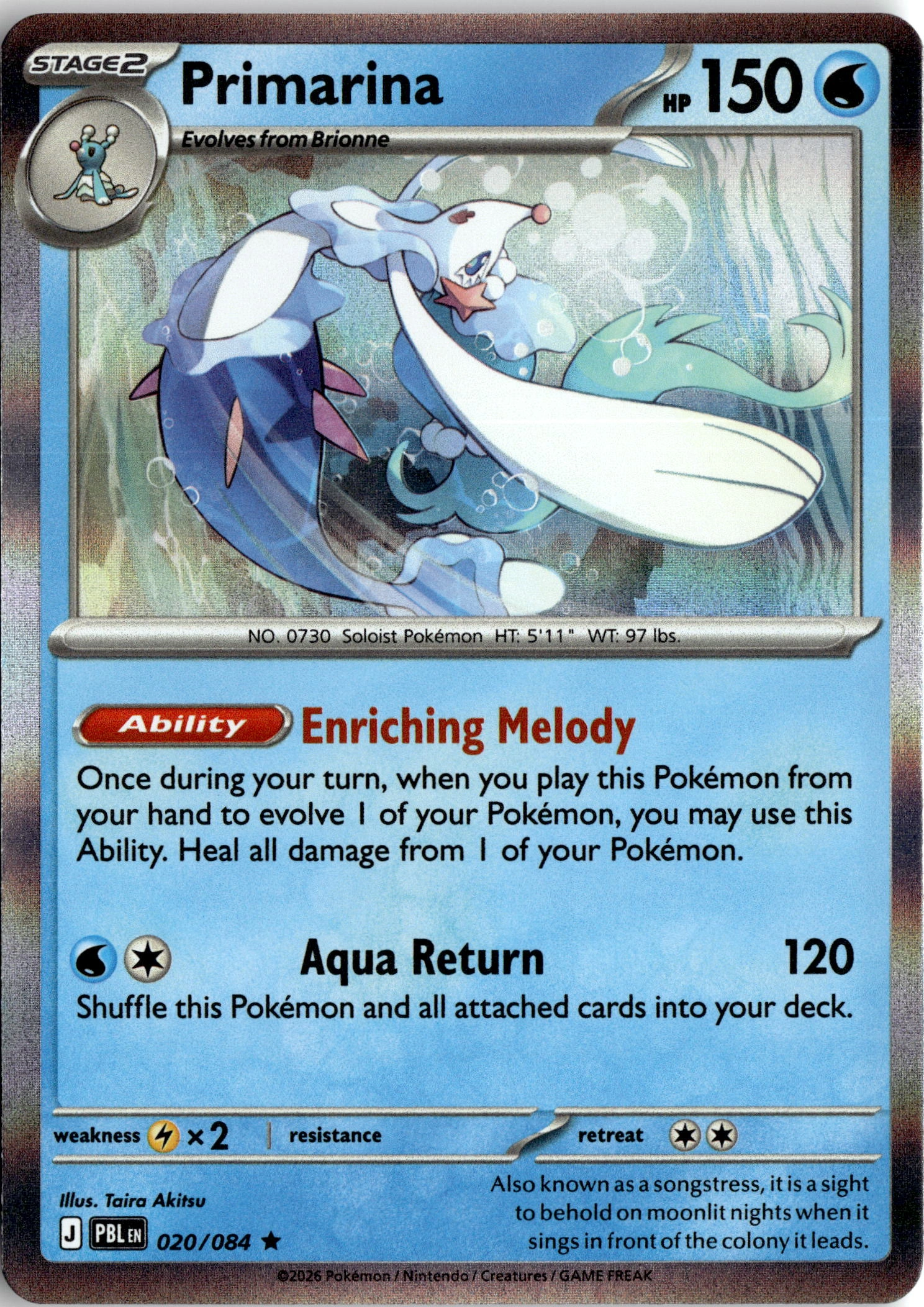 2026 Pokemon Pbl En Primarina graded slab