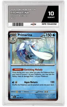2026 POKEMON PBL EN Pitch Black-HOLO #020 Primarina MPE 10 GEM/MT — graded card up for auction
