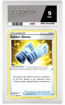 2021 POKEMON EVS EN Evolving Skies #156 RUBBER GLOVES MPE 9 MINT — graded card up for auction