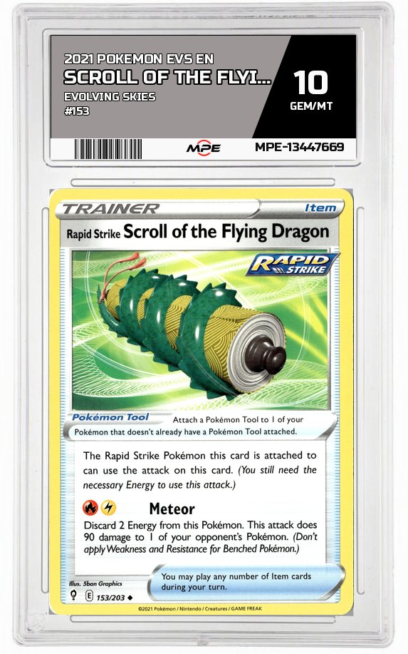 2021 POKEMON EVS EN Evolving Skies #153 Scroll of the flying dragon MPE 10 GEM/MT — graded card auctioned from the MPE vault