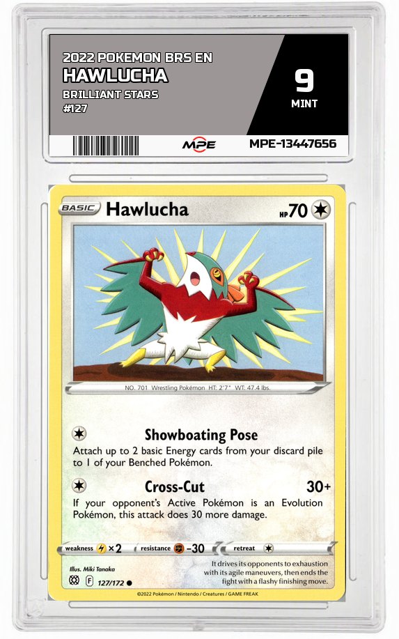 2022 POKEMON BRS EN Brilliant Stars #127 Hawlucha MPE 9 MINT — graded card auctioned from the MPE vault