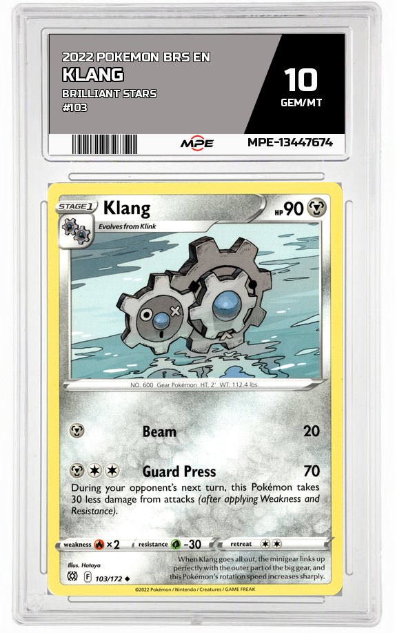2022 POKEMON BRS EN Brilliant Stars #103 Klang MPE 10 GEM/MT — graded card auctioned from the MPE vault