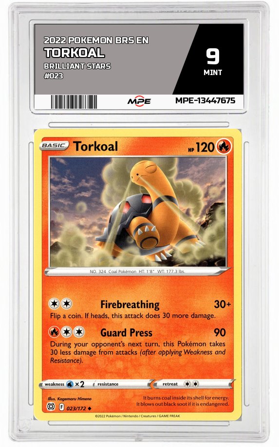 2022 POKEMON BRS EN Brilliant Stars #023 TORKOAL MPE 9 MINT — graded card auctioned from the MPE vault