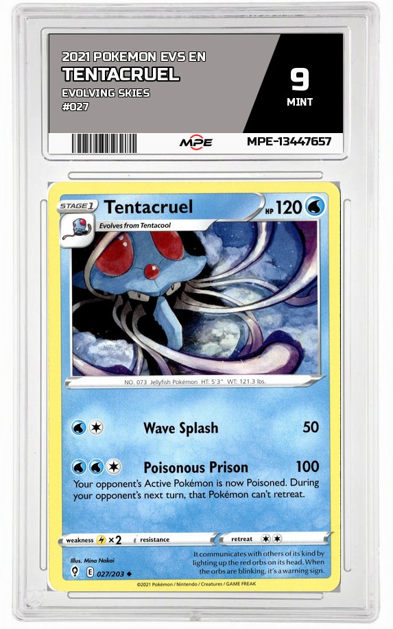 2021 POKEMON EVS EN Evolving Skies #027 Tentacruel MPE 9 MINT — graded card auctioned from the MPE vault