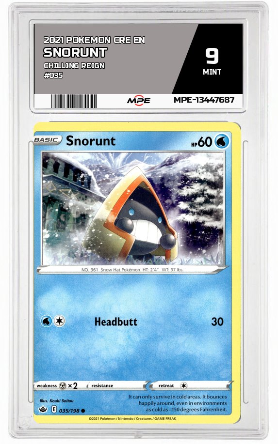 2021 POKEMON CRE EN Chilling Reign #035 Snorunt MPE 9 MINT — graded card auctioned from the MPE vault