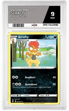 2021 POKEMON EVS EN Evolving Skies #099 SCRAFTY MPE 9 MINT — graded card up for auction