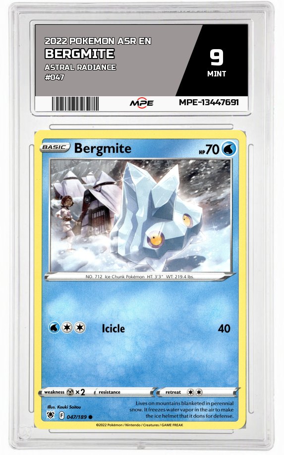 2022 POKEMON ASR EN Astral Radiance #047 Bergmite MPE 9 MINT — graded card auctioned from the MPE vault
