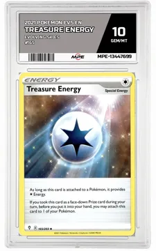 2021 POKEMON EVS EN Evolving Skies #165 Treasure Energy MPE 10 GEM/MT — graded card up for auction