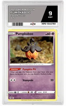 2021 POKEMON EVS EN Evolving Skies #076 PUMPKABOO MPE 9 MINT — graded card up for auction