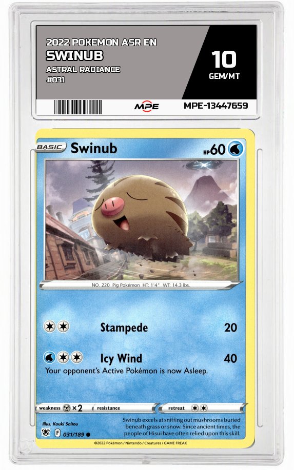 2022 POKEMON ASR EN Astral Radiance #031 swinub MPE 10 GEM/MT — graded card auctioned from the MPE vault