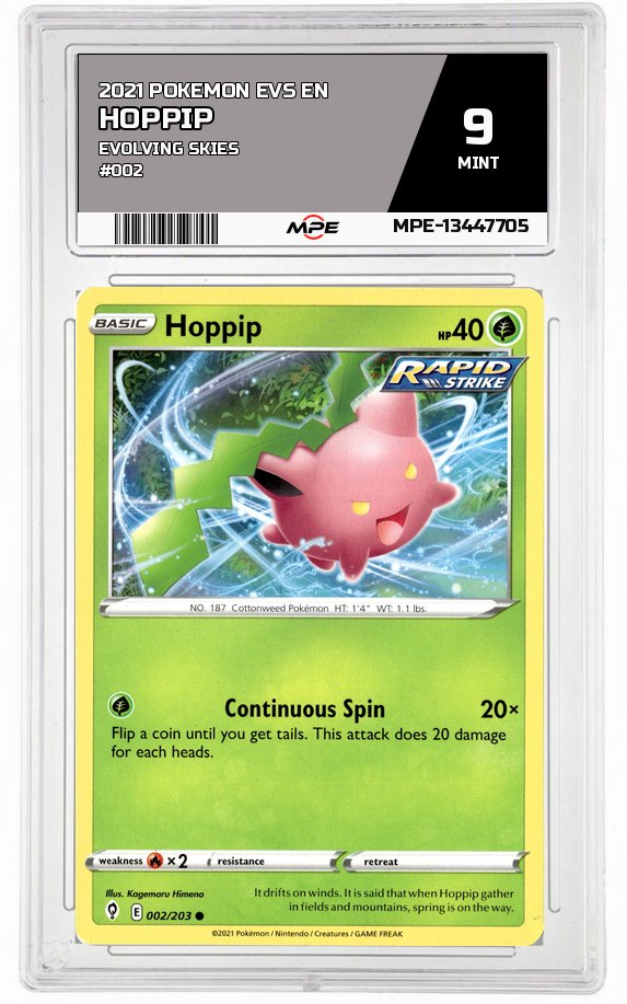 2021 POKEMON EVS EN Evolving Skies #002 HOPPIP MPE 9 MINT — graded card auctioned from the MPE vault