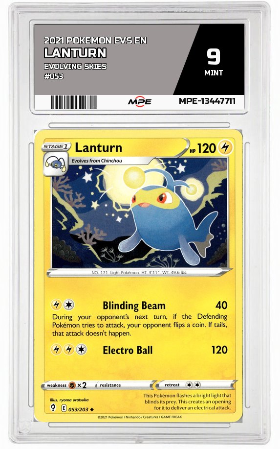 2021 POKEMON EVS EN Evolving Skies #053 LANTURN MPE 9 MINT — graded card auctioned from the MPE vault