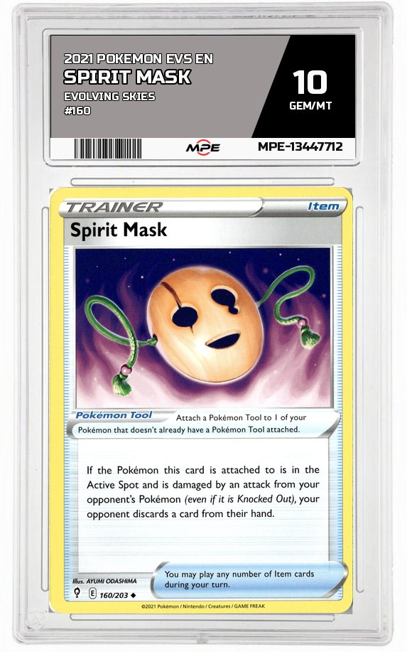 2021 POKEMON EVS EN Evolving Skies #160 Spirit Mask MPE 10 GEM/MT — graded card auctioned from the MPE vault