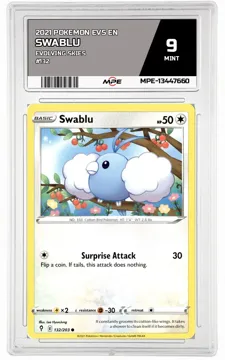 2021 POKEMON EVS EN Evolving Skies #132 SWABLU MPE 9 MINT — graded card up for auction
