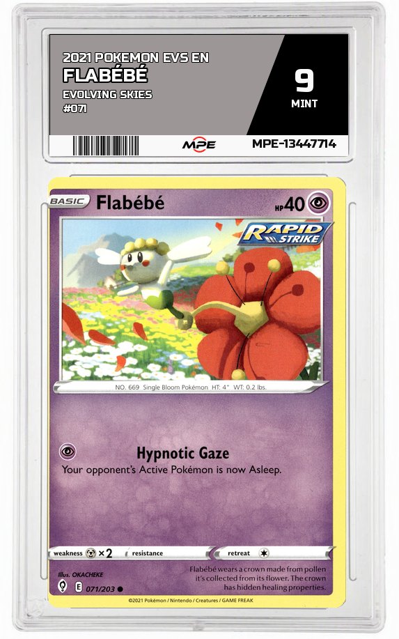 2021 POKEMON EVS EN Evolving Skies #071 FLABÉBÉ MPE 9 MINT — graded card auctioned from the MPE vault